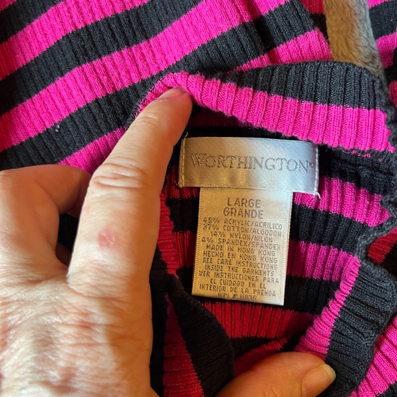 Worthington Vibrant Pink and Black Striped Sweater - Picture 3 of 3